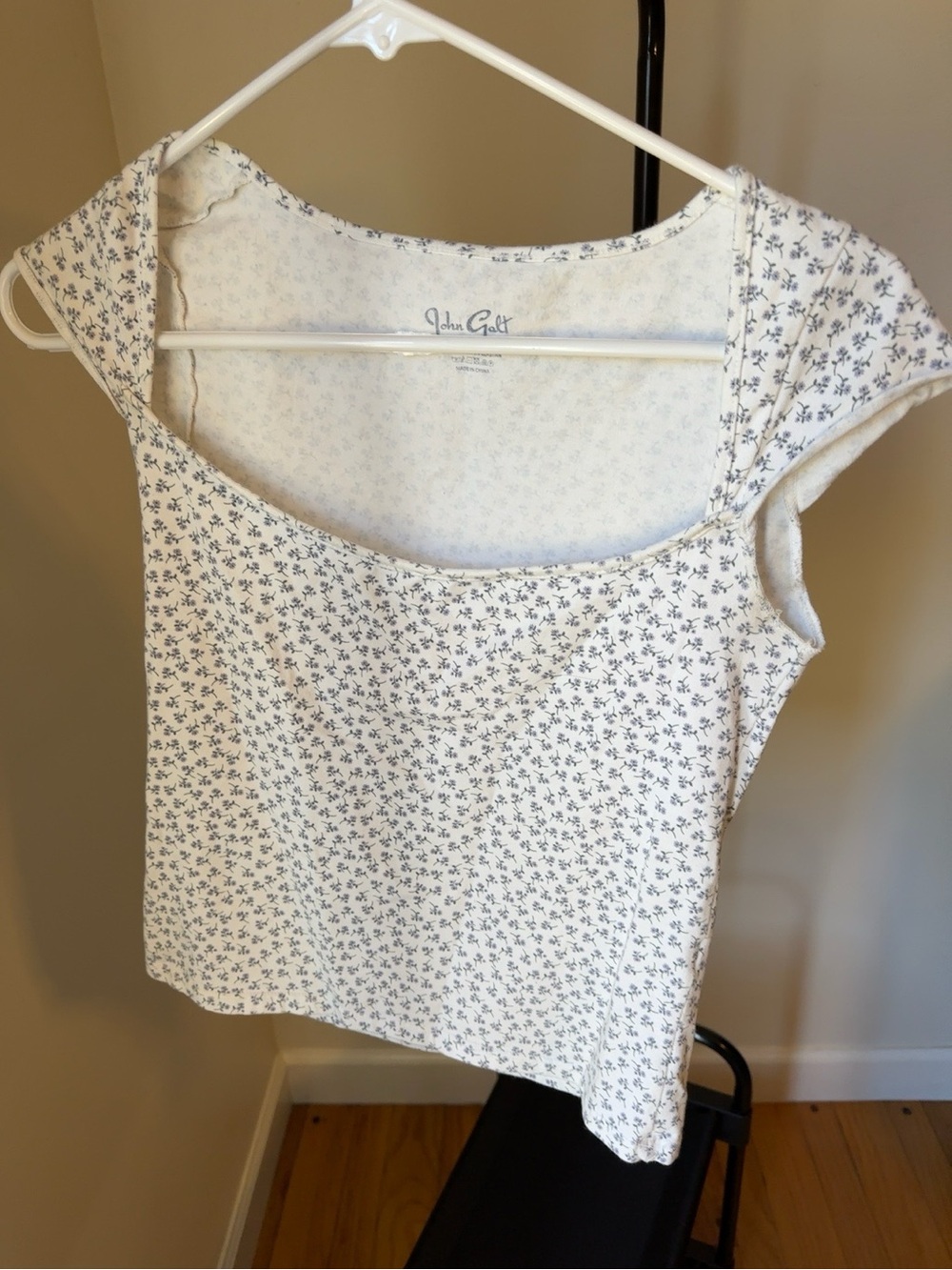 Brandy Melville White Tank Top with Blue Micro Floral Print